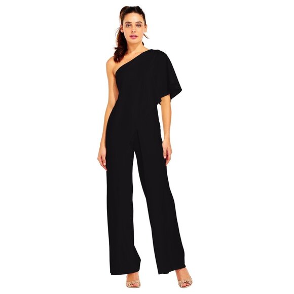 New Adrianna Papell Plus Size 20 Jumpsuit Black One Shoulder Wide Leg Cocktail - Picture 1 of 13